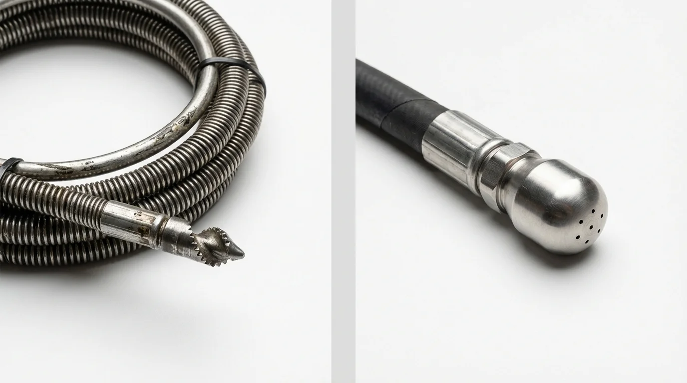 Drain snake cable and hydro jetting nozzle used for drain cleaning in Newberg, OR