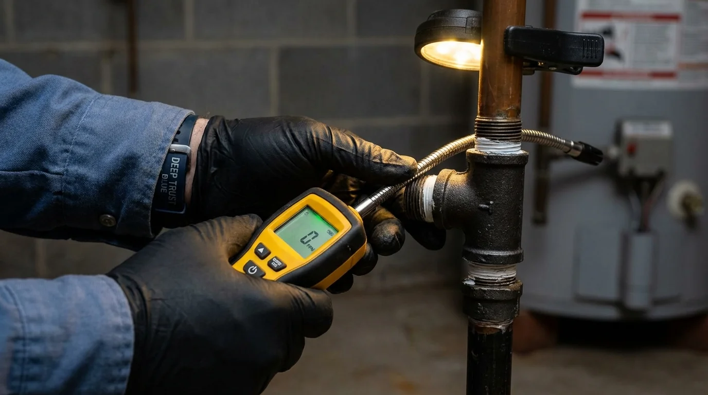 Gas leak detection with electronic sniffer by Johns Plumbing LLC in Newberg
