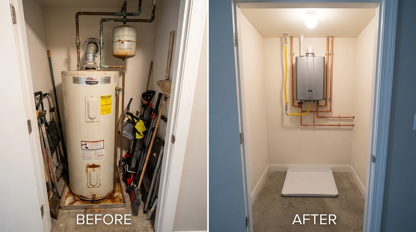 Tank water heater versus wall-mounted tankless unit comparison for Newberg, OR homeowners