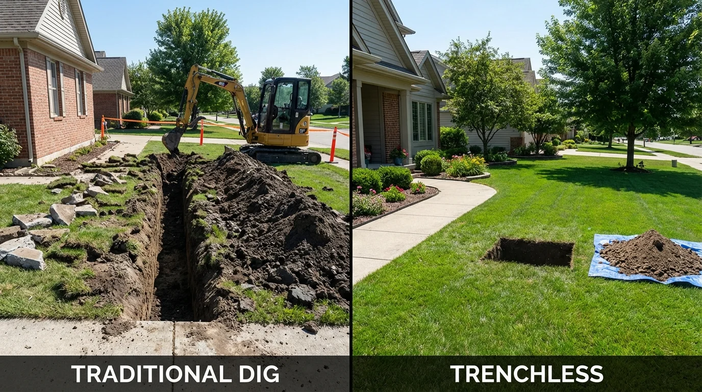 Trenchless sewer repair with minimal yard damage versus traditional excavation in Newberg, OR